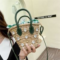 Straw Solid Color Fashion Weave Soft Surface Bucket Shape String Straw Bag main image 5