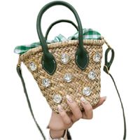 Straw Solid Color Fashion Weave Soft Surface Bucket Shape String Straw Bag main image 4