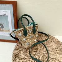 Straw Solid Color Fashion Weave Soft Surface Bucket Shape String Straw Bag main image 1