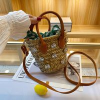 Straw Solid Color Fashion Weave Soft Surface Bucket Shape String Straw Bag main image 2