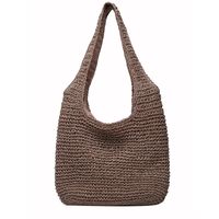 Femmes De Paille Solide Couleur Vacances Tisser Carré Zipper Carré Sac main image 4