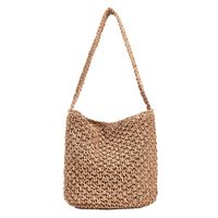 Straw Solid Color Vacation Weave Soft Surface Square Magnetic Buckle Straw Bag sku image 1
