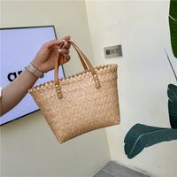 Women's Straw Solid Color Fashion Weave Square Open Tote Bag main image 5