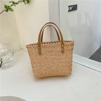 Women's Straw Solid Color Fashion Weave Square Open Tote Bag main image 4