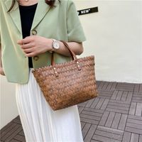 Women's Straw Solid Color Fashion Weave Square Open Tote Bag main image 6