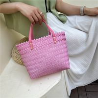 Women's Straw Solid Color Fashion Weave Square Open Tote Bag main image 3