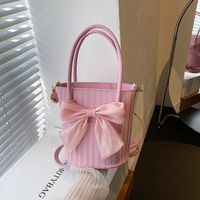 2022 New Fashion Solid Color Bow Portable Shoulder Crossbody Bucket Bag main image 6