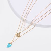 Fashion Retro Multi-layer Women's Turquoise Horn Shape Pendant  Alloy Necklace main image 2