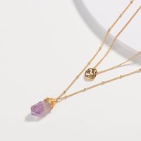 Simple Fashion Light Purple Natural Stone Pendant Multi-layer Alloy Necklace sku image 1