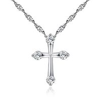 Simple Fashion White Zircon Cross Pendant Copper Necklace main image 7