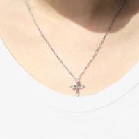 Simple Fashion White Zircon Cross Pendant Copper Necklace main image 4