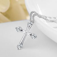 Simple Fashion White Zircon Cross Pendant Copper Necklace main image 1
