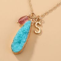 Simple Fashion Letter S Blue Natural Stone Imitated Drop Pendant Double Layer Alloy Necklace main image 5
