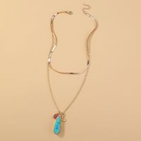 Simple Fashion Letter S Blue Natural Stone Imitated Drop Pendant Double Layer Alloy Necklace main image 4