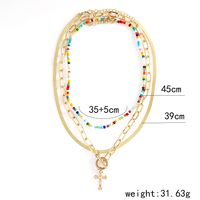 Fashion Elegant Gold Plated Colorful Beaded Cross Pendant Multi-layer Clavicle Chain Necklace main image 5