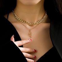 Mode Elegante Gold Überzogene Perle Schlange Anhänger Doppel-schicht Dicke Kette Halskette main image 1