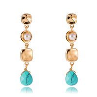 Rétro Nouvelle Mode Long Gland Carré Double Cercle Naturel Turquoise Alliage Gouttes Pour Les Oreilles Boucles D'oreilles main image 1