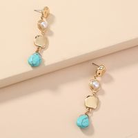 Rétro Nouvelle Mode Long Gland Carré Double Cercle Naturel Turquoise Alliage Gouttes Pour Les Oreilles Boucles D'oreilles main image 7