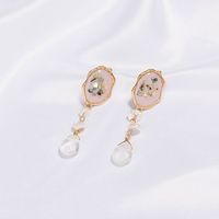 Fashion Creative Irregular Pink Painted Oil Natural Stone Tassel Alloy Earrings main image 6