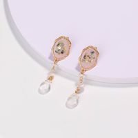 Mode Creative Irrégulière Rose Peint Huile Naturelle Pierre Gland Alliage Boucles D'oreilles sku image 1