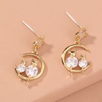 Mode Lune Chat Le Cuivre Incruster Zircon Boucles D'oreilles Pendantes main image 4