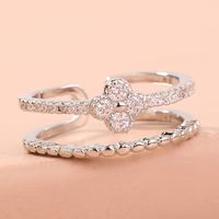 Fashion Irregular Square Double Row Color Zircon Opening Copper Ring sku image 1