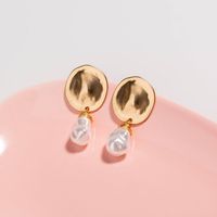 Baroque Style Round Alloy Inlay Pearl Dangling Earrings main image 3