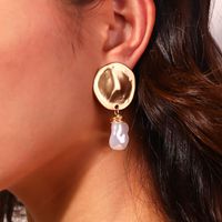 Baroque Style Round Alloy Inlay Pearl Dangling Earrings main image 9