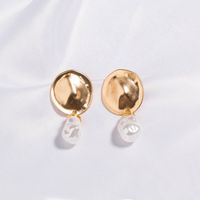 Baroque Style Round Alloy Inlay Pearl Dangling Earrings sku image 1