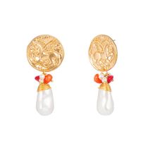 Ethnic Style Round Horse Alloy Inlaid Pearls Earrings 1 Pair main image 4