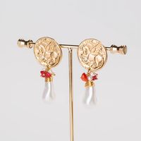Ethnic Style Round Horse Alloy Inlaid Pearls Earrings 1 Pair main image 8