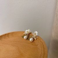 Women's Fashion Flowers Brass Earrings Plating Artificial Pearl Drop Earrings main image 1