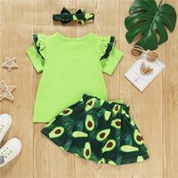 2022 New Avocado Letter Print Solid Color Short Sleeve And Avocado Print Skirt Suit main image 2