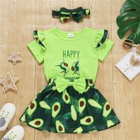 2022 New Avocado Letter Print Solid Color Short Sleeve And Avocado Print Skirt Suit main image 3