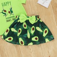 2022 New Avocado Letter Print Solid Color Short Sleeve And Avocado Print Skirt Suit main image 7