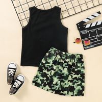 2-7 Years Old Boys Summer New Camouflage Letters Printed Sleeveless Top And Shorts Suit main image 2