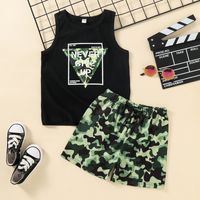 2-7 Years Old Boys Summer New Camouflage Letters Printed Sleeveless Top And Shorts Suit sku image 1