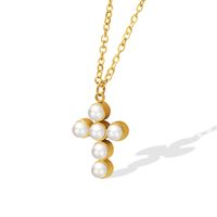 Women's Elegant Fashion Cross Titanium Steel Artificial Pearls Necklace Plating Stainless Steel Necklaces main image 3