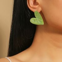 Fashion Creative Simple Big Green Heart Shape Dripping Alloy Ear Stud Earrings main image 4