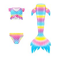 New Style Cute Colorful Children's Mermaid Tail Swimsuit Three-piece Suit main image 7