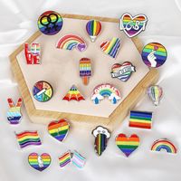 Heart-shaped Rainbow Pride Gay Cartoon Colorful Banner Alloy Brooch main image 1