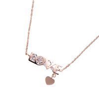 Femmes Simple Style Lettre Coeur Forme Titane Acier Strass Pendentif Incruster Acier Inoxydable Colliers main image 3