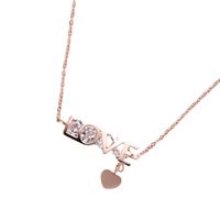 Women's Simple Style Letter Heart Shape Titanium Steel Rhinestone Pendant Necklace Inlay Stainless Steel Necklaces main image 3