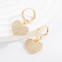 Fashion Copper-plated Gold Micro-inlaid Color Zircon Heart-shaped Earrings Ornament sku image 1