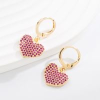 Fashion Copper-plated Gold Micro-inlaid Color Zircon Heart-shaped Earrings Ornament sku image 2
