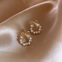 Women's Elegant Bow Knot Alloy Artificial Pearls Ear Studs Plating Stud Earrings sku image 1