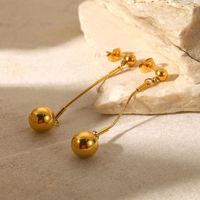 Fashion 18k Gold Long Small Golden Balls Stainless Steel Eardrops Earrings main image 5