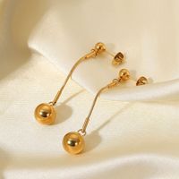 Fashion 18k Gold Long Small Golden Balls Stainless Steel Eardrops Earrings main image 1