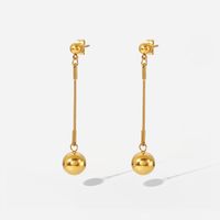 Fashion 18k Gold Long Small Golden Balls Stainless Steel Eardrops Earrings main image 3