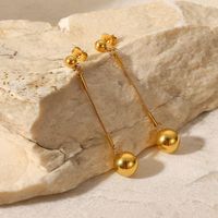 Fashion 18k Gold Long Small Golden Balls Stainless Steel Eardrops Earrings main image 2